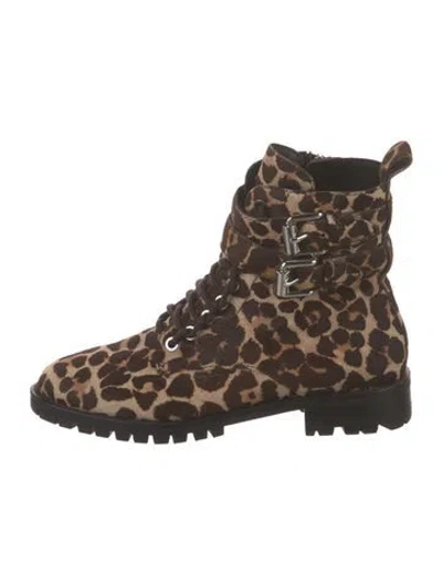 Pre-owned Rebecca Minkoff Ponyhair Animal Print Combat Boots In Brown