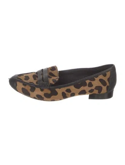 Pre-owned Rebecca Minkoff Ponyhair Animal Print Loafers In Brown