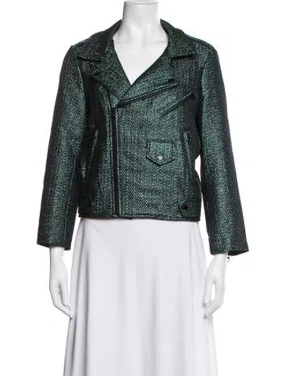 Pre-owned Rebecca Minkoff Printed Biker Jacket In Green/metallic