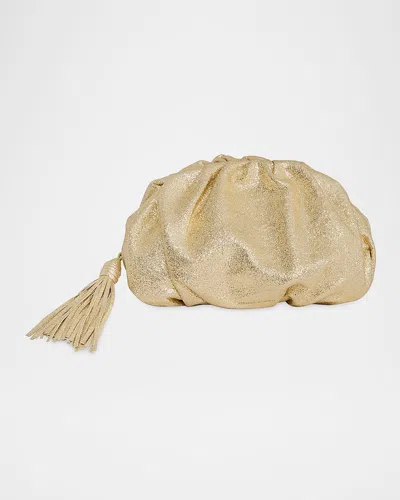 Rebecca Minkoff Ruched Tassel Foil Clutch Bag In Champagne