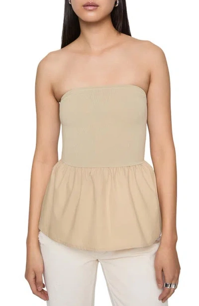 Rebecca Minkoff Ruthie Mixed Media Strapless Peplum Top