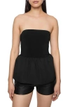 Rebecca Minkoff Ruthie Mixed Media Strapless Peplum Top In Black