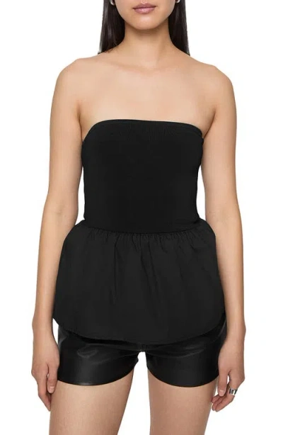 Rebecca Minkoff Ruthie Mixed Media Strapless Peplum Top In Black