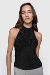 Rebecca Minkoff Sage Metallic Mock Neck Sleeveless Sweater In True Black