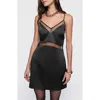 Rebecca Minkoff Salem Mesh Trim Satin Minidress In True Black