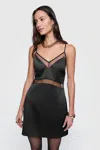 Rebecca Minkoff Salem Mesh Trim Satin Minidress In True Black
