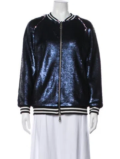 Pre-owned Rebecca Minkoff Sequin Bomber Jacket In Blue