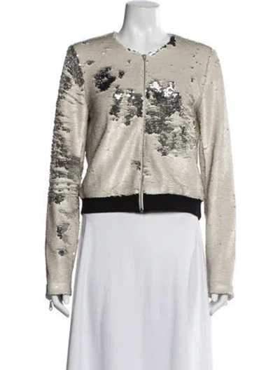 Pre-owned Rebecca Minkoff Sequin Patterned Bomber Jacket In Silver