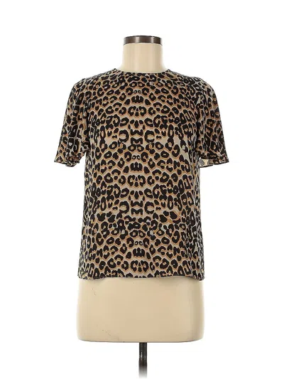 Pre-owned Rebecca Minkoff Short Sleeve Top Brown Animal Print Pattern Keyhole Neckline Tops