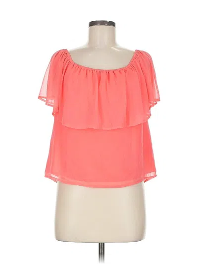 Pre-owned Rebecca Minkoff Short Sleeve Top Orange Solid Pattern Off The Shoulder Neckline Tops