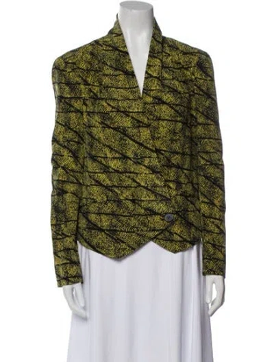 Pre-owned Rebecca Minkoff Silk Printed Blazer W/ Tags In Yellow