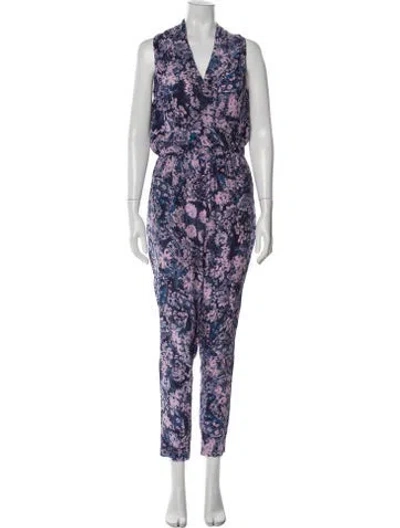 Pre-owned Rebecca Minkoff Silk Printed Jumpsuit In Purple