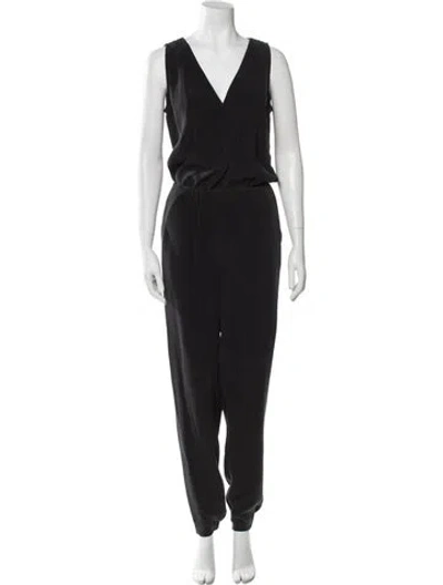 Pre-owned Rebecca Minkoff Silk V-neck Jumpsuit In Black