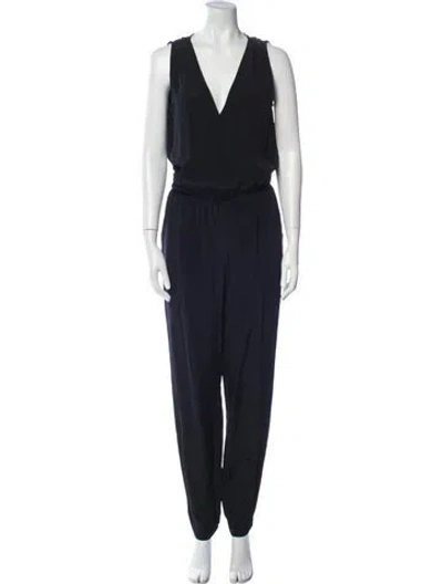 Pre-owned Rebecca Minkoff Silk V-neck Jumpsuit In Black