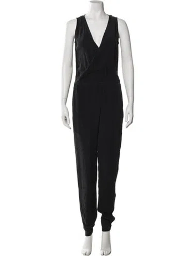 Pre-owned Rebecca Minkoff Silk V-neck Jumpsuit In Black