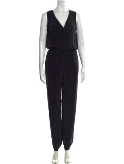 Pre-owned Rebecca Minkoff Silk V-neck Jumpsuit In Black