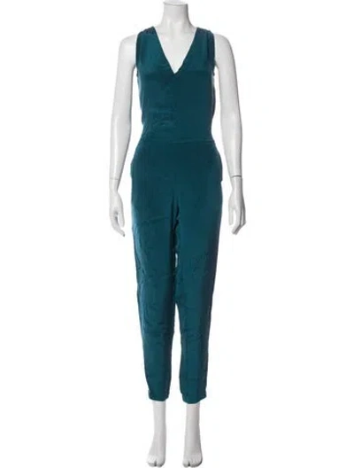Pre-owned Rebecca Minkoff Silk V-neck Jumpsuit In Blue
