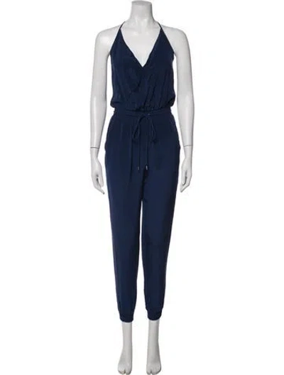 Pre-owned Rebecca Minkoff Silk V-neck Jumpsuit In Blue
