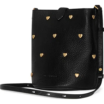 Rebecca Minkoff Small Heart Studded Leather Bucket Bag In Black