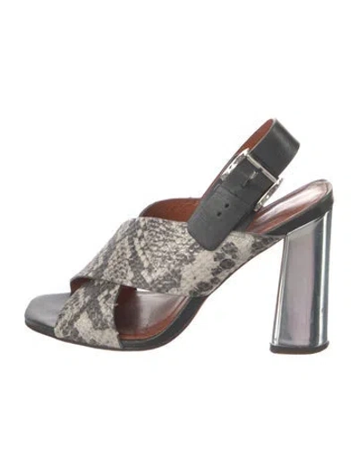 Pre-owned Rebecca Minkoff Snakeskin Animal Print Slingback Sandals In Gray