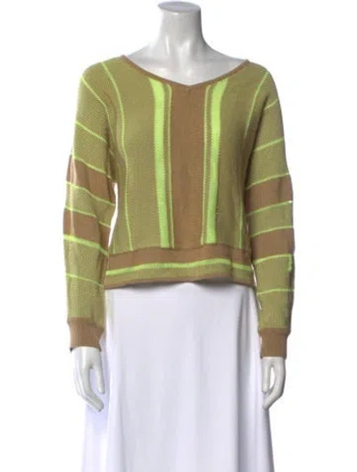 Pre-owned Rebecca Minkoff Striped Scoop Neck Sweater In Green