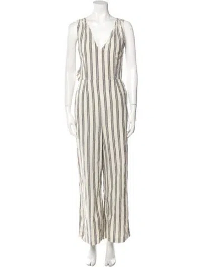 Pre-owned Rebecca Minkoff Striped V-neck Jumpsuit In Neutral