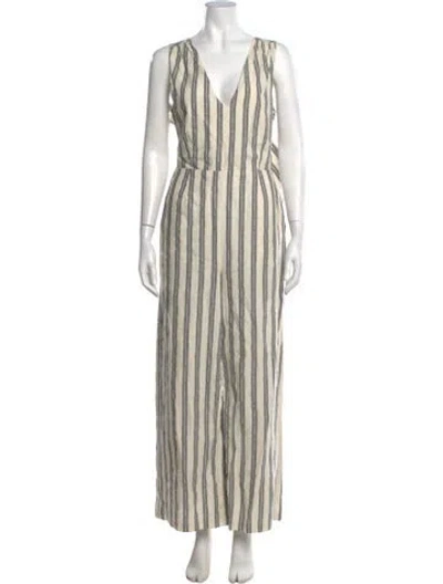 Pre-owned Rebecca Minkoff Striped V-neck Jumpsuit In Neutrals