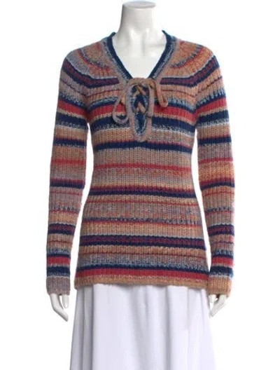 Pre-owned Rebecca Minkoff Striped V-neck Sweater In Multi