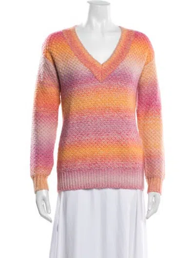 Pre-owned Rebecca Minkoff Striped V-neck Sweater In Pink