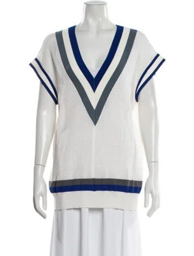 Pre-owned Rebecca Minkoff Striped V-neck Sweater In White