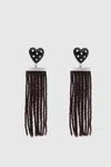Rebecca Minkoff Studded Heart Fringe Seed Bead Earrings In Silver