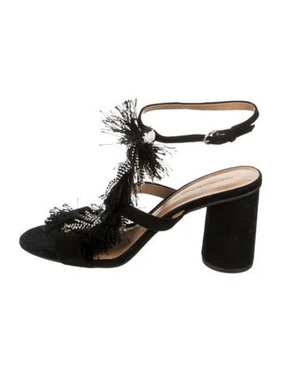 Pre-owned Rebecca Minkoff Suede Beaded Accents Sandals In Black