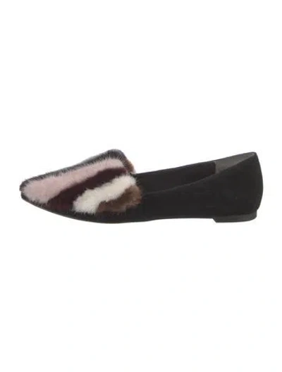 Pre-owned Rebecca Minkoff Suede Colorblock Pattern Ballet Flats In Black