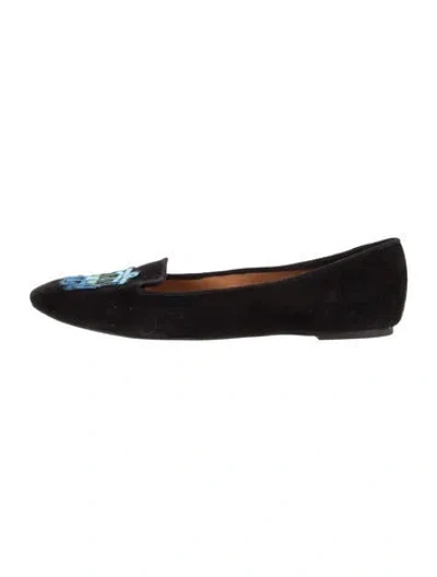 Pre-owned Rebecca Minkoff Suede Embroidered Accent Loafers In Black