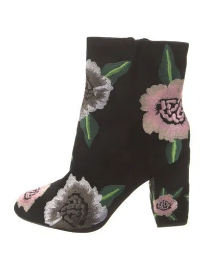 Pre-owned Rebecca Minkoff Suede Floral Print Boots In Black