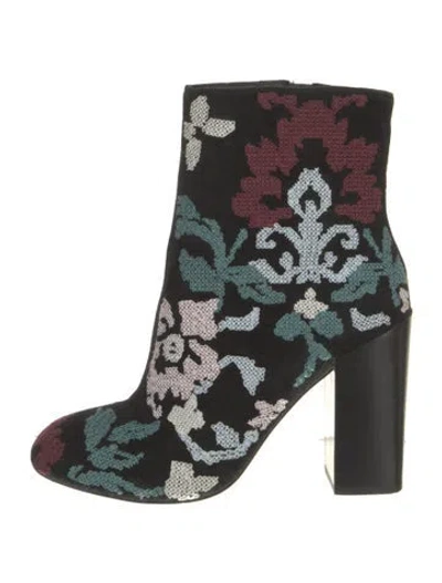 Pre-owned Rebecca Minkoff Suede Floral Print Boots In Black