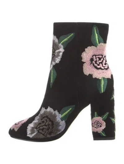 Pre-owned Rebecca Minkoff Suede Floral Print Boots In Black