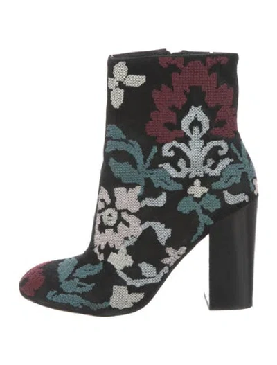 Pre-owned Rebecca Minkoff Suede Floral Print Boots In Black