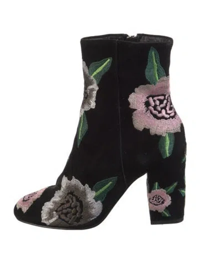 Pre-owned Rebecca Minkoff Suede Floral Print Boots In Black