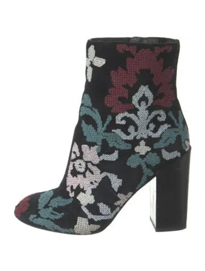 Pre-owned Rebecca Minkoff Suede Floral Print Boots In Black
