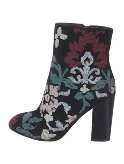 Pre-owned Rebecca Minkoff Suede Floral Print Boots In Blue