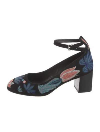 Pre-owned Rebecca Minkoff Suede Floral Print Pumps In Black