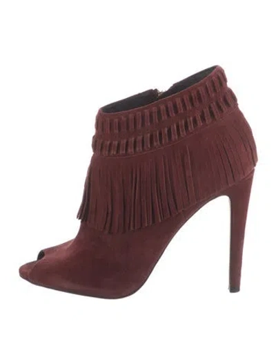 Pre-owned Rebecca Minkoff Suede Fringe Trim Accent Boots In Burgundy