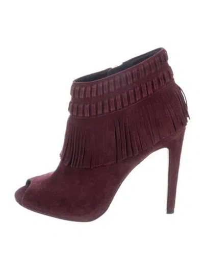 Pre-owned Rebecca Minkoff Suede Fringe Trim Accent Boots In Red
