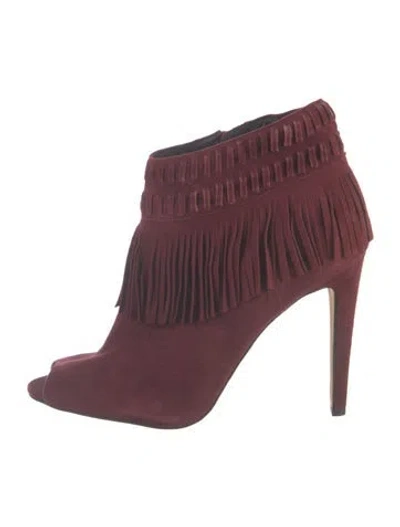 Pre-owned Rebecca Minkoff Suede Fringe Trim Accent Pumps In Burgundy