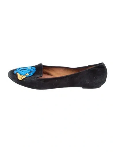 Pre-owned Rebecca Minkoff Suede Graphic Print Flats In Black
