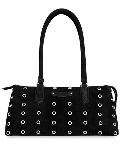 Rebecca Minkoff Suede Industry Large Shoulder Bag In Black