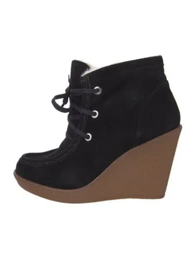 Pre-owned Rebecca Minkoff Suede Lace-up Boots In Black