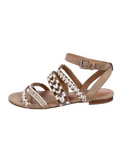 Pre-owned Rebecca Minkoff Suede Printed Gladiator Sandals In Brown