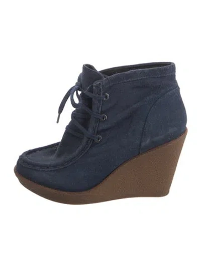 Pre-owned Rebecca Minkoff Suede Printed Lace-up Boots In Blue